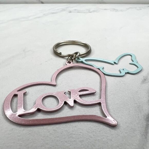 Pastel Pink and Blue Heart Love Butterfly Cut Out Keychain Keyring - Picture 2 of 9